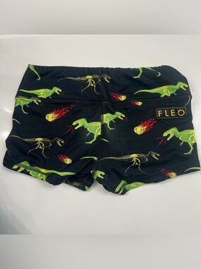 Fleo Black Athletic Shorts with Neon Green and Yellow Dino Print